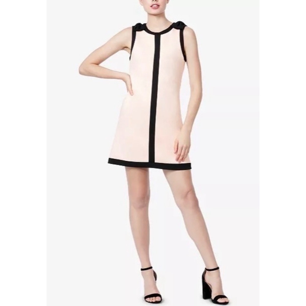 Betsey Johnson Shift Dress Bow Shoulder Mini Scuba Retro Mod Women's Size 6